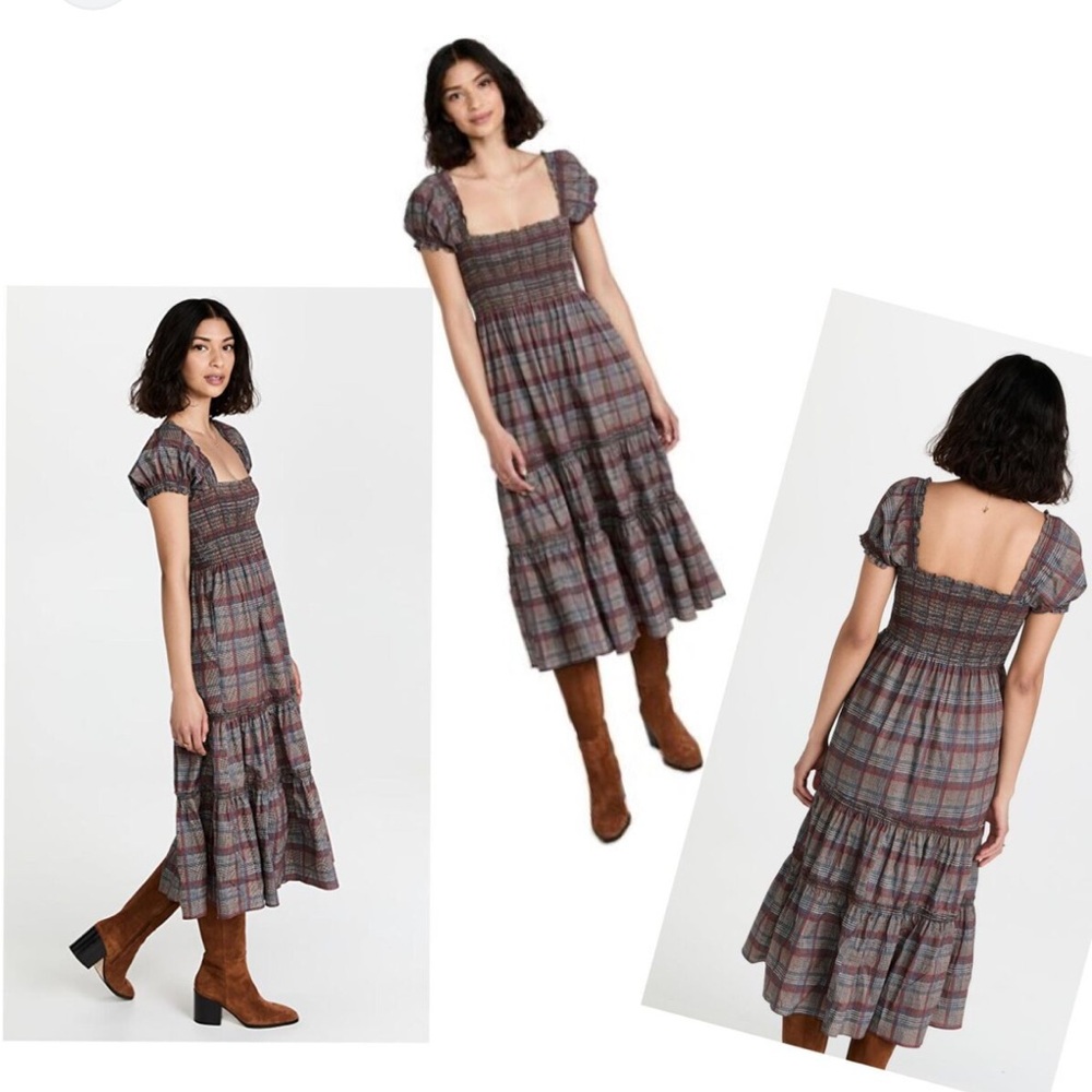 Anthropologie Brown Tan Ruffled Tiered Midi Dress
